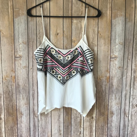 Express Tops - Express Tribal Aztec Beaded Crop Tank Top